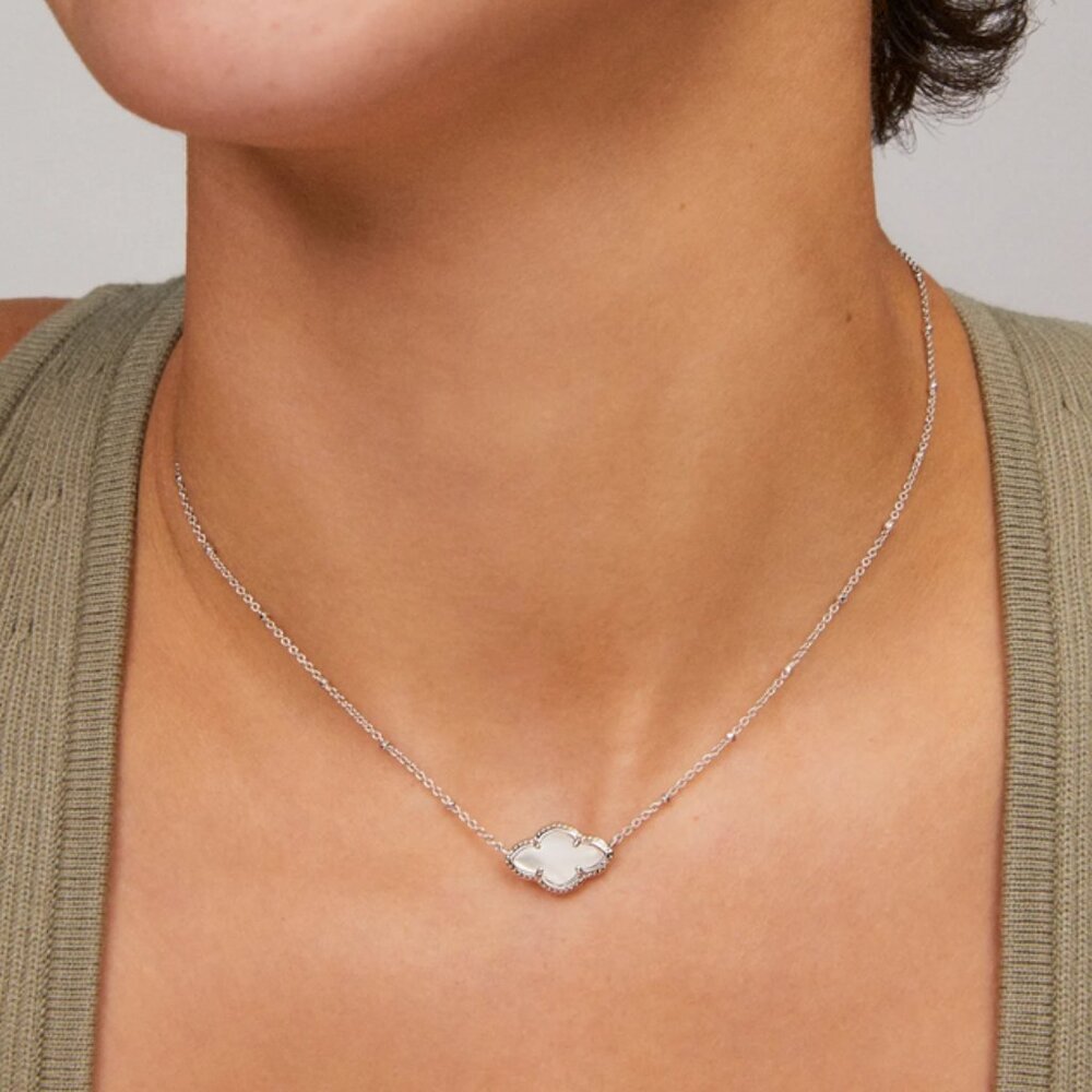 Abbie Silver Pendant Necklace in Ivory Mother-of-Pearl - Picture 2 of 8